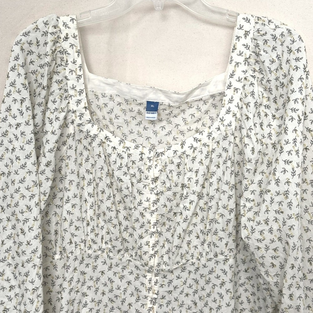 Old Navy Boho Cottagecore Cream Gold Ditsy Floral Square Neck Milkmaid Blouse XL - Picture 3 of 10